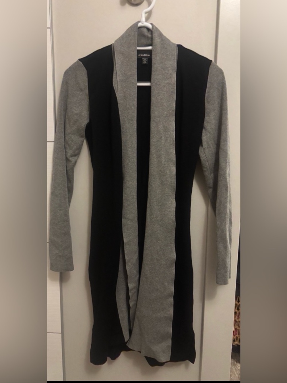 Long Open Front Colorblock Cardigan - Black & Gray Size M